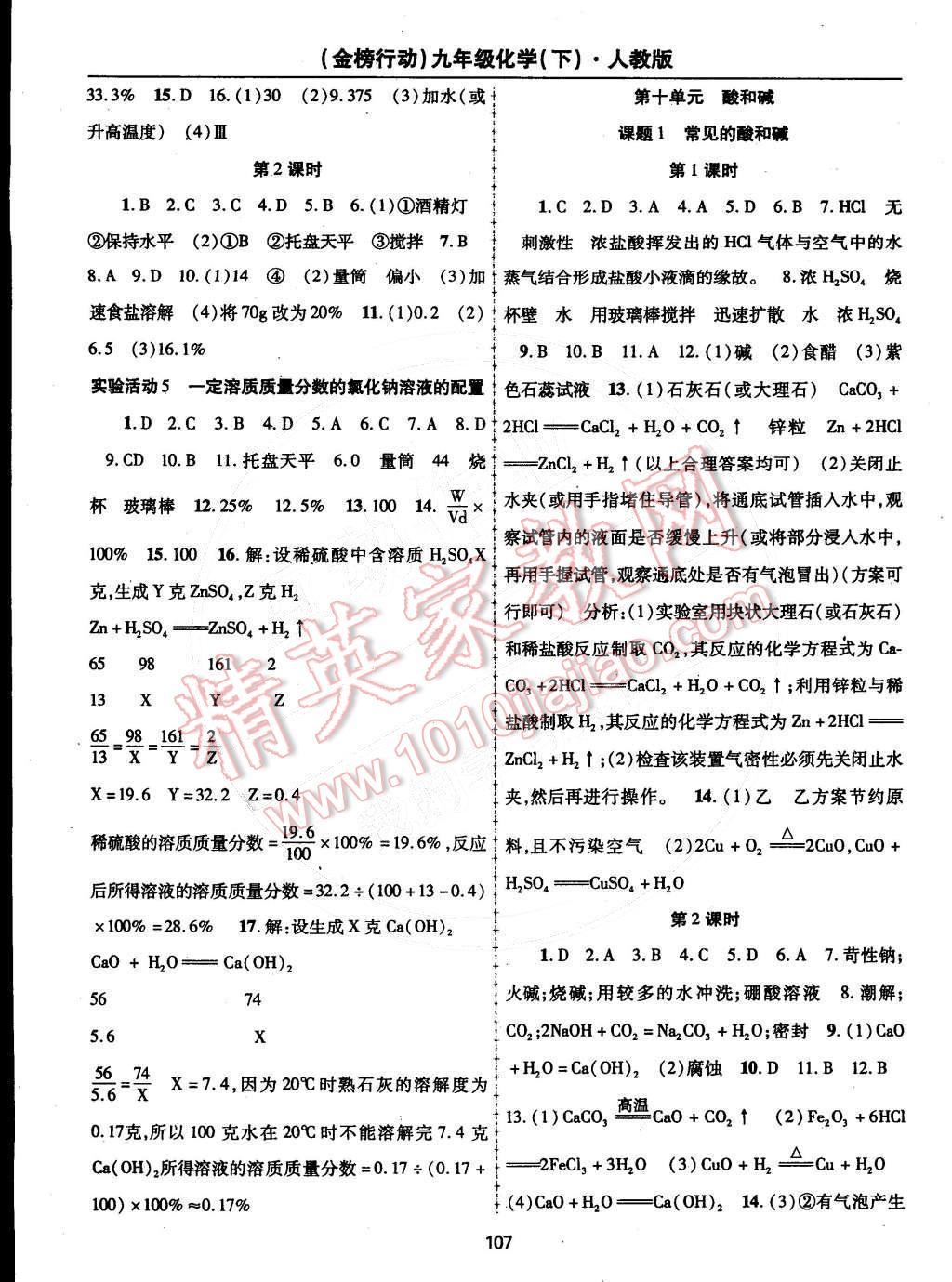 2015年金榜行動(dòng)九年級(jí)化學(xué)下冊(cè)人教版 參考答案第38頁