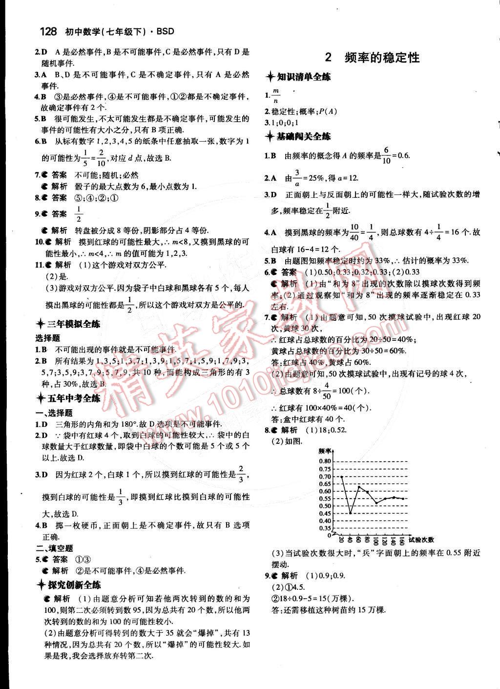 2015年5年中考3年模拟初中数学七年级下册北师大版 第33页