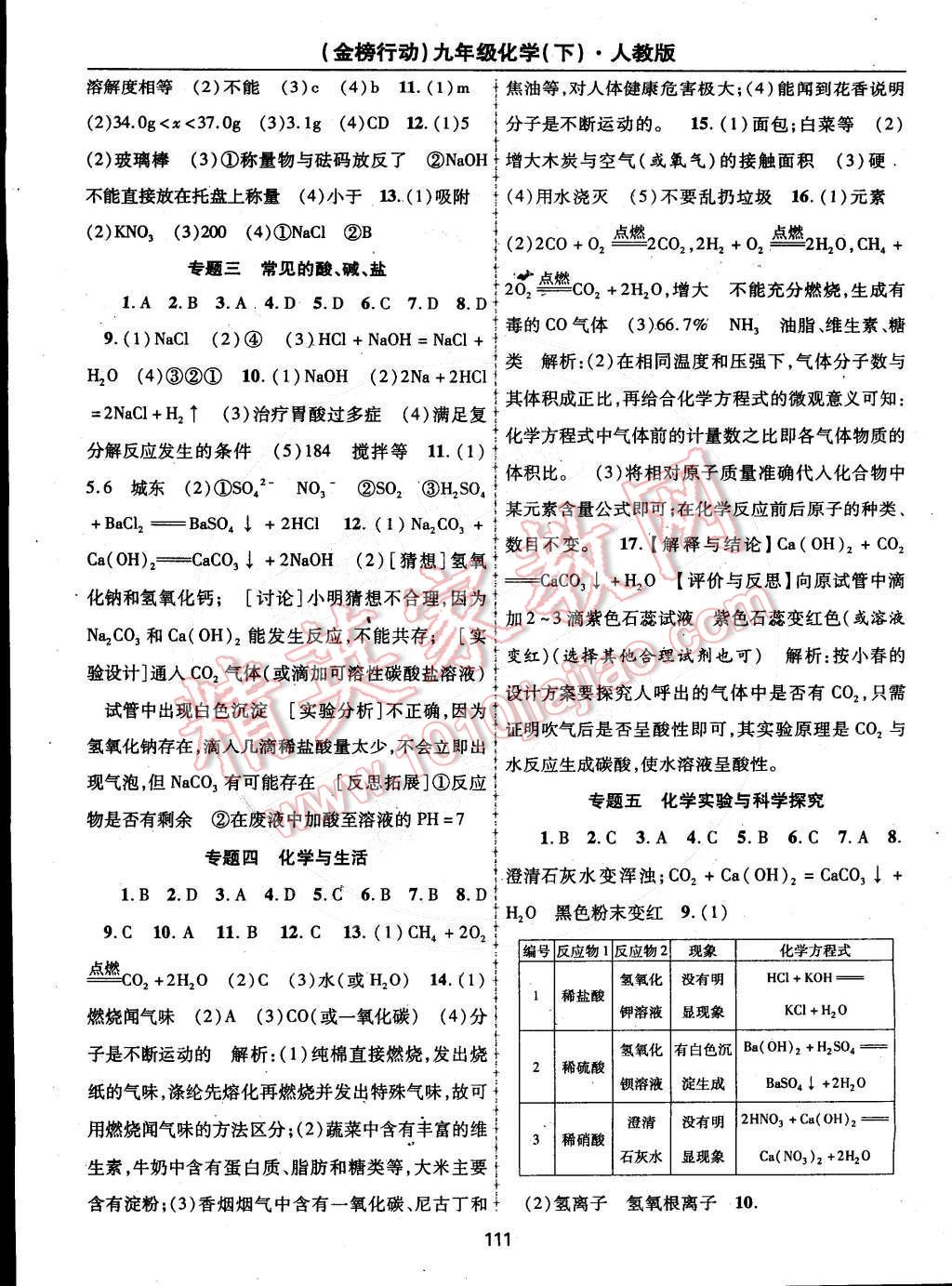 2015年金榜行動九年級化學下冊人教版 參考答案第42頁