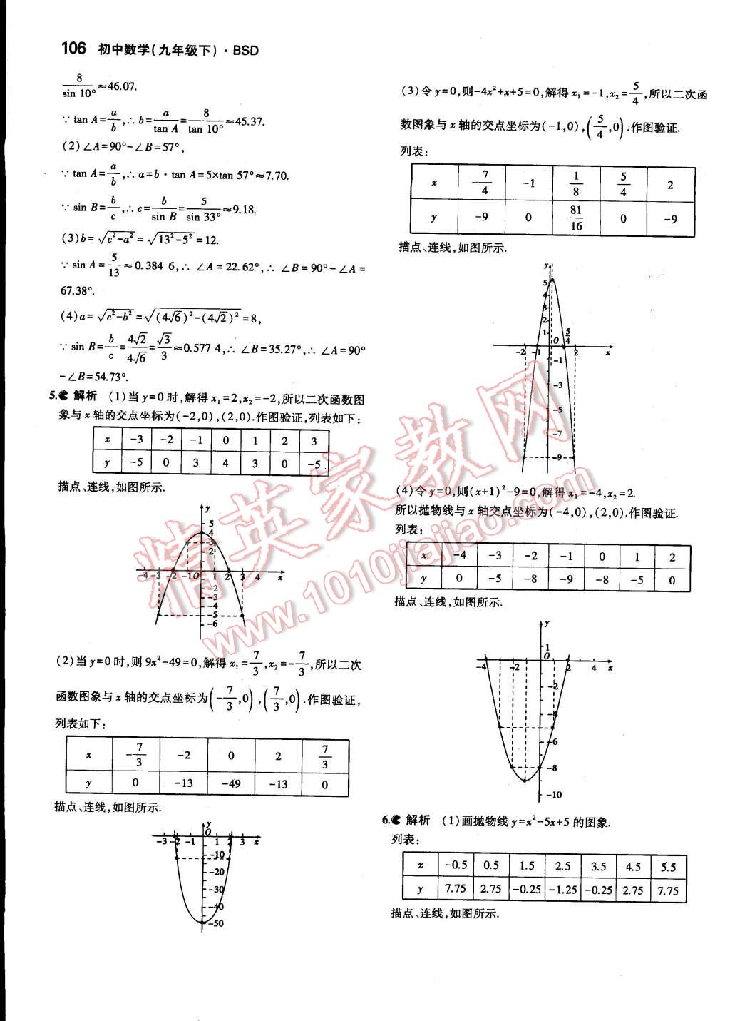 2014年教材課本九年級數(shù)學(xué)下冊北師大版 參考答案第22頁