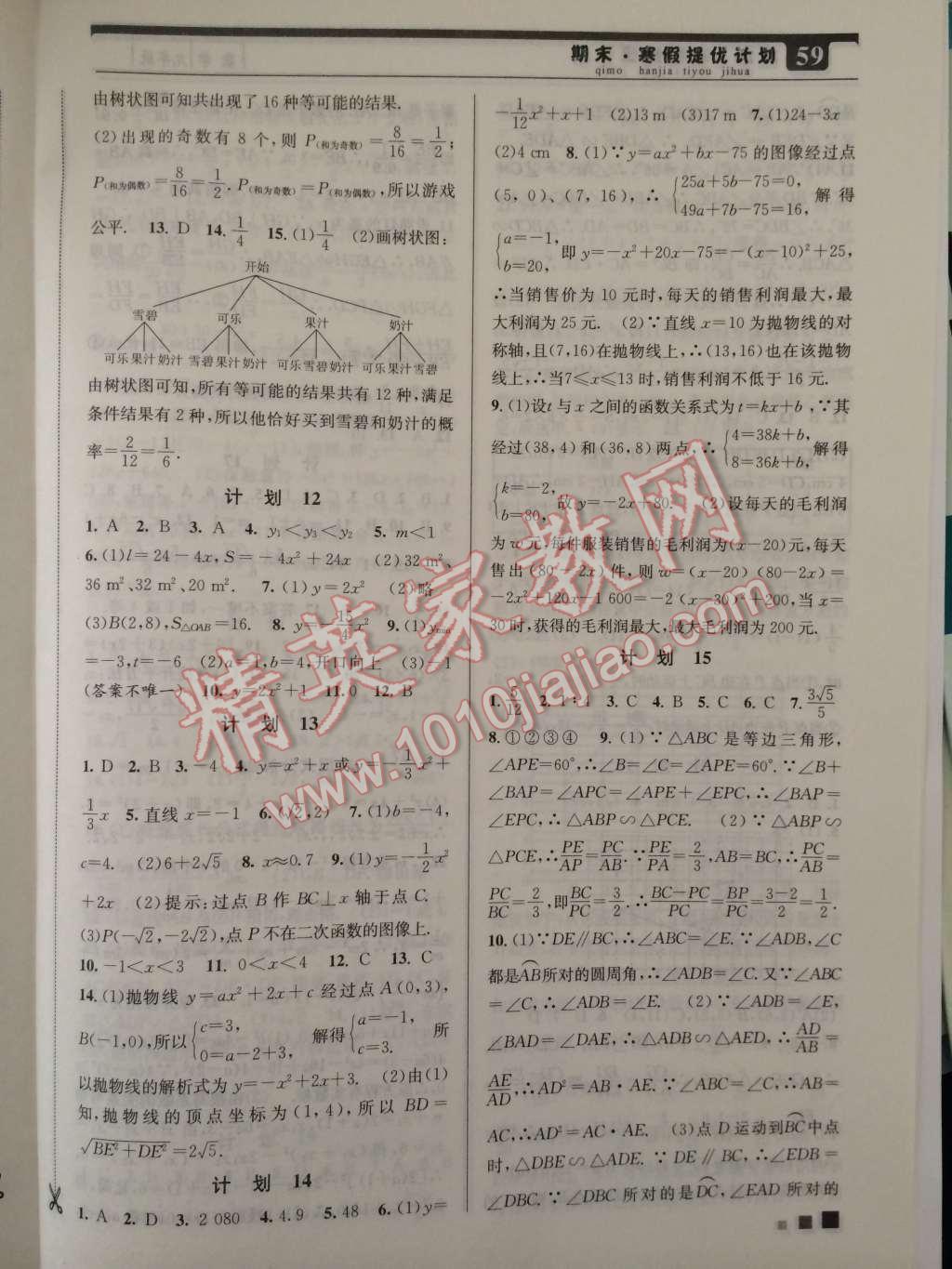 2015年期末寒假提优计划九年级数学国标苏科版 第3页