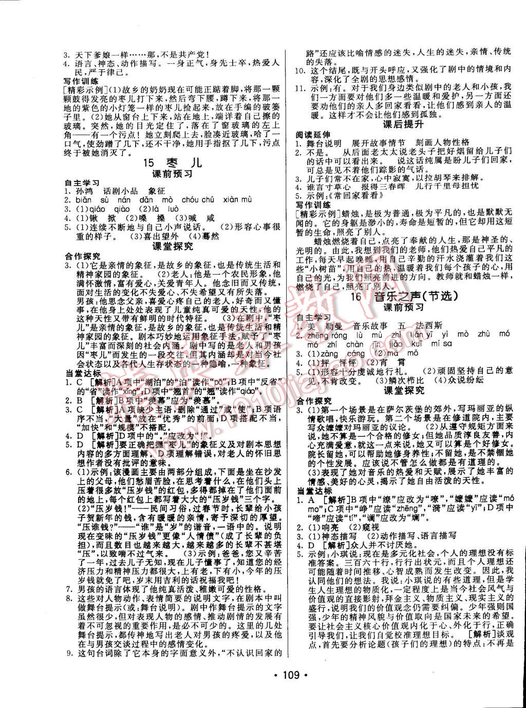 2015年同行学案课堂达标九年级语文下册人教版 第9页