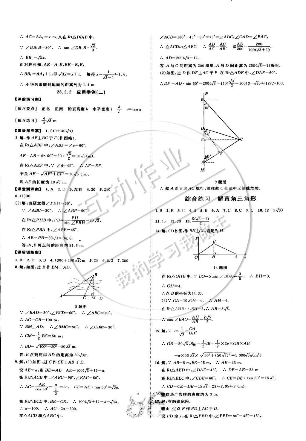 2015年中考考什么高效課堂導學案九年級數(shù)學下冊 參考答案第22頁