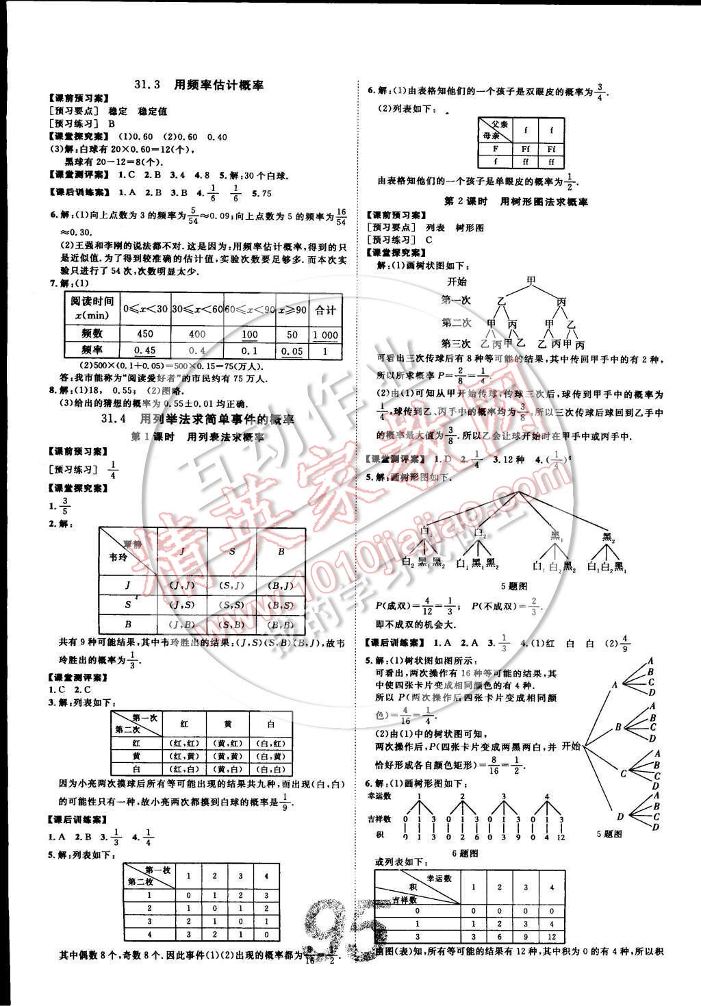 2015年中考考什么高效課堂導學案九年級數(shù)學下冊冀教版 參考答案第24頁