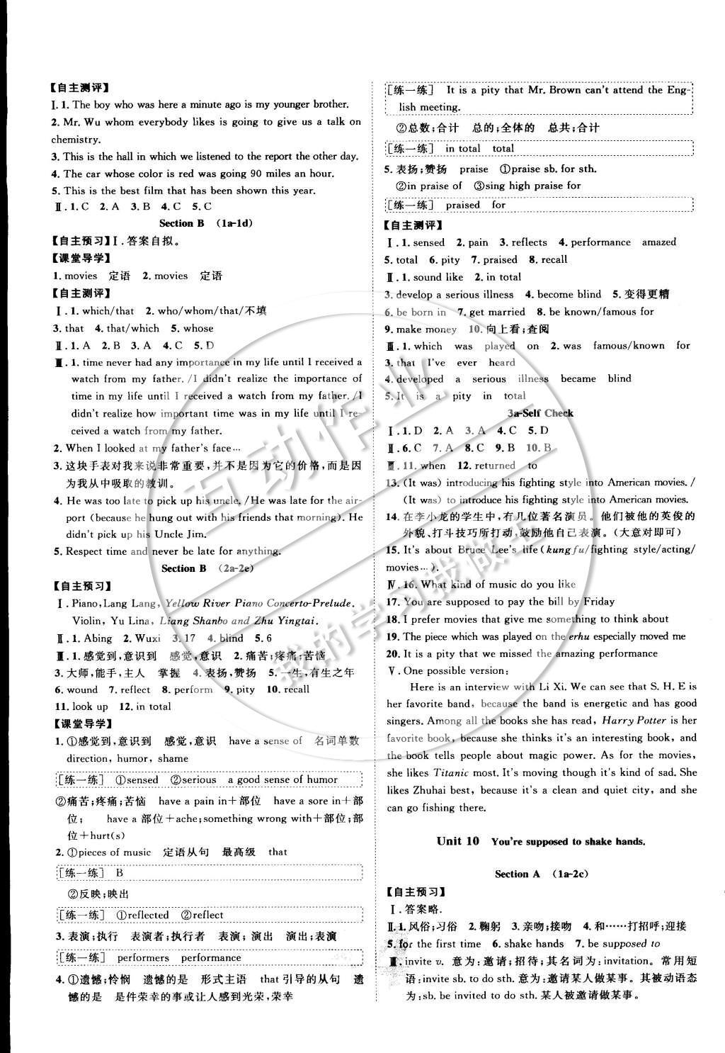 2015年中考考什么高效課堂導(dǎo)學(xué)案九年級英語下冊 參考答案第27頁