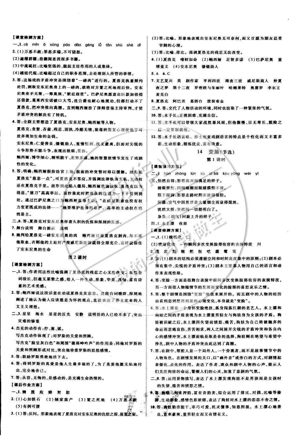 2015年中考考什么高效課堂導(dǎo)學(xué)案九年級(jí)語(yǔ)文下冊(cè) 參考答案第13頁(yè)