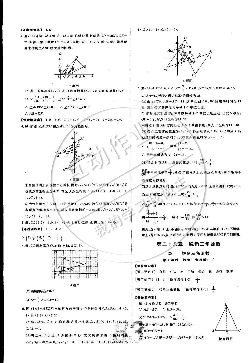 2015年中考考什么高效課堂導學案九年級數(shù)學下冊 參考答案第19頁