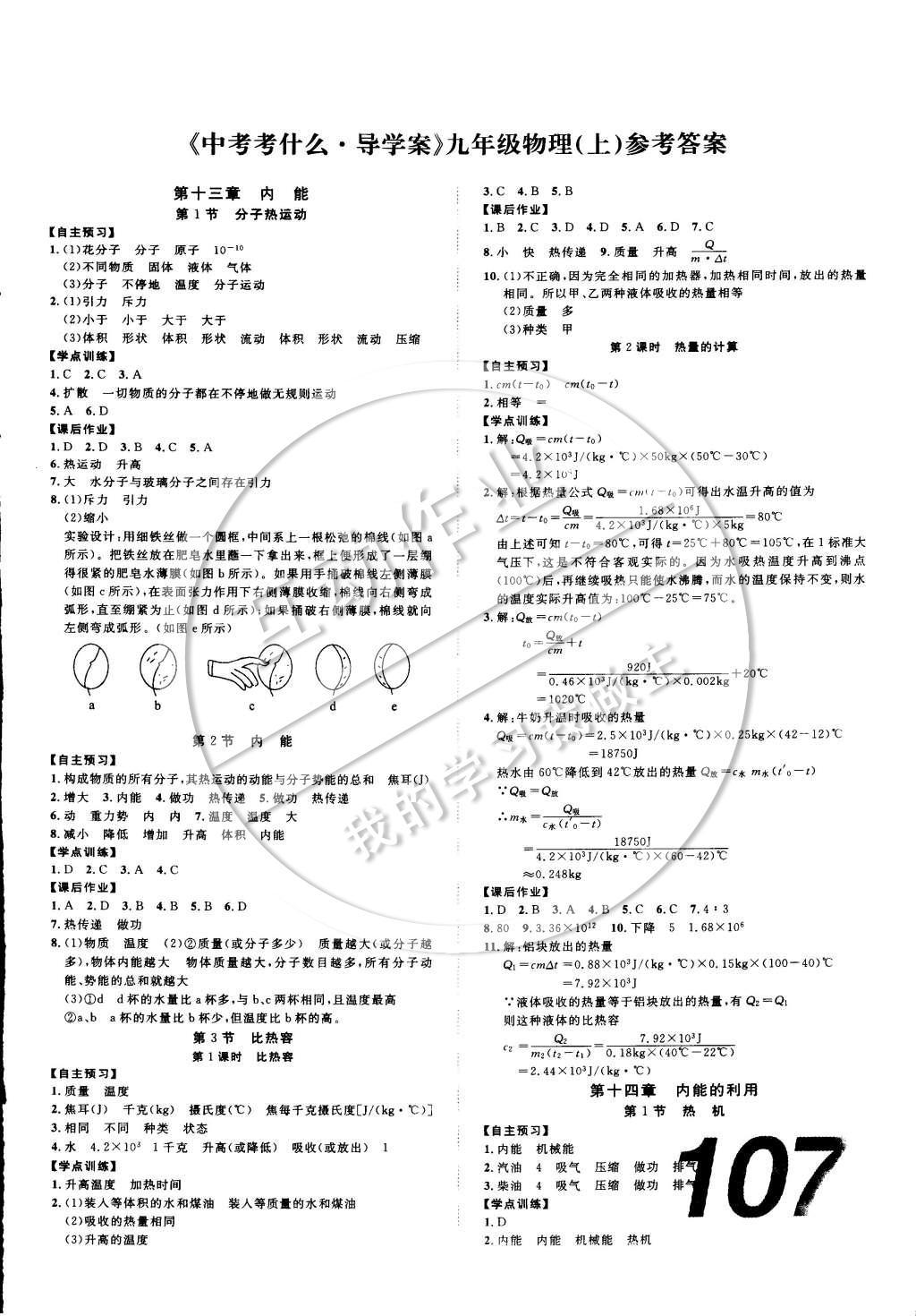 2014年中考考什么高效課堂導學案九年級物理上冊 參考答案第14頁