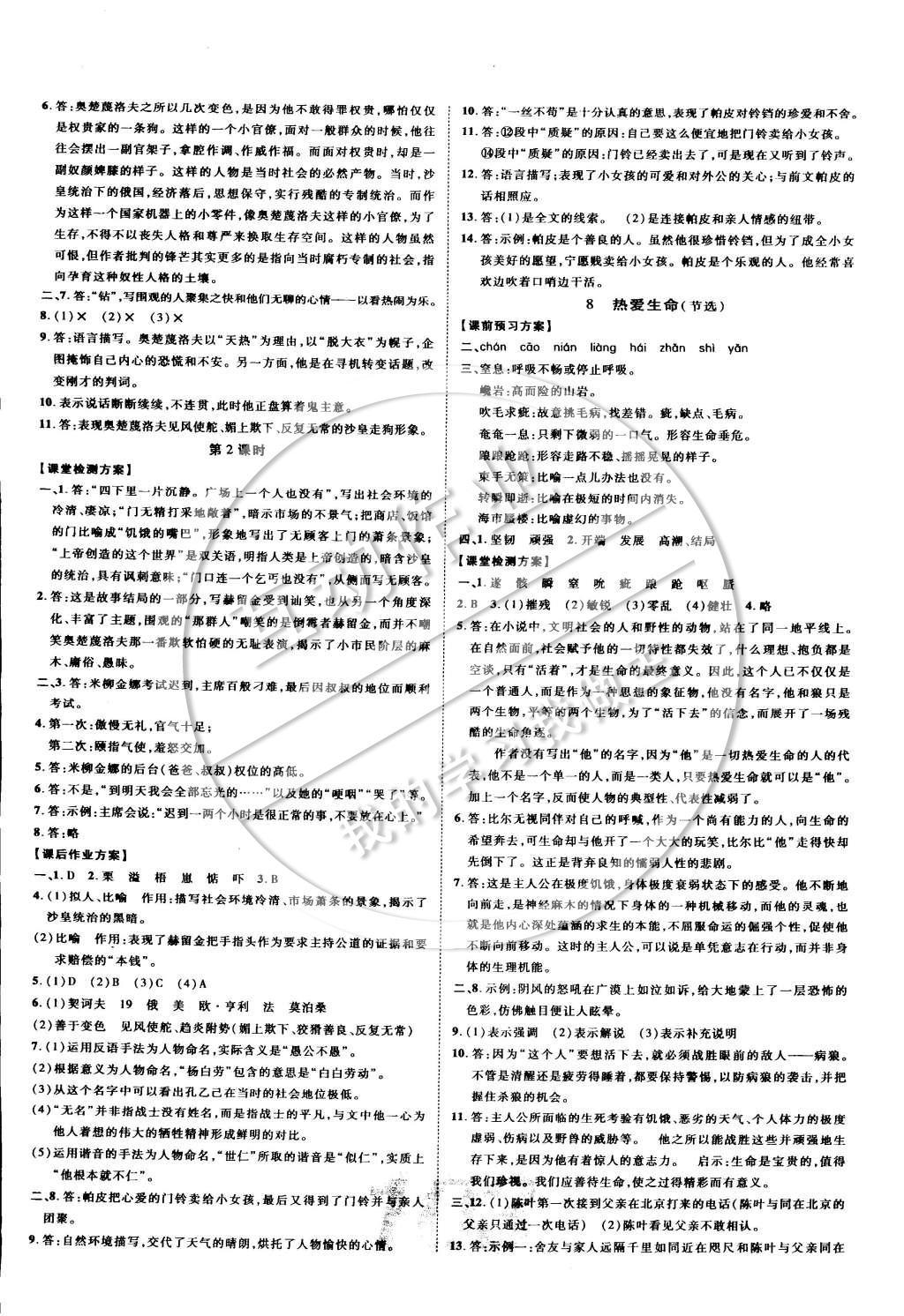 2015年中考考什么高效課堂導(dǎo)學(xué)案九年級語文下冊 參考答案第9頁