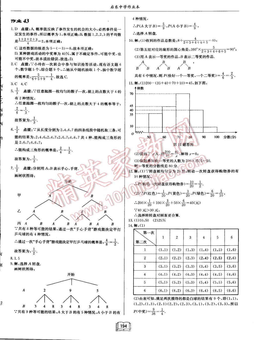 2015年啟東中學(xué)作業(yè)本九年級(jí)數(shù)學(xué)下冊(cè)江蘇版 第33頁(yè)