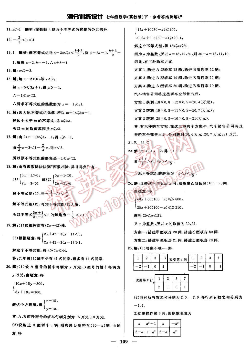 2015年滿分訓練設計七年級數(shù)學下冊冀教版 第22頁