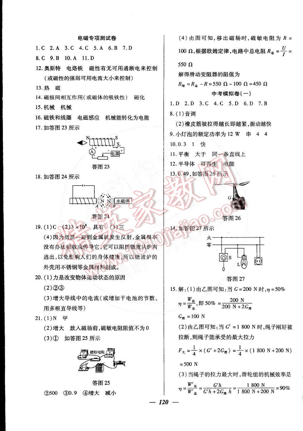 2015年金牌教练九年级物理下册人教版 第20页