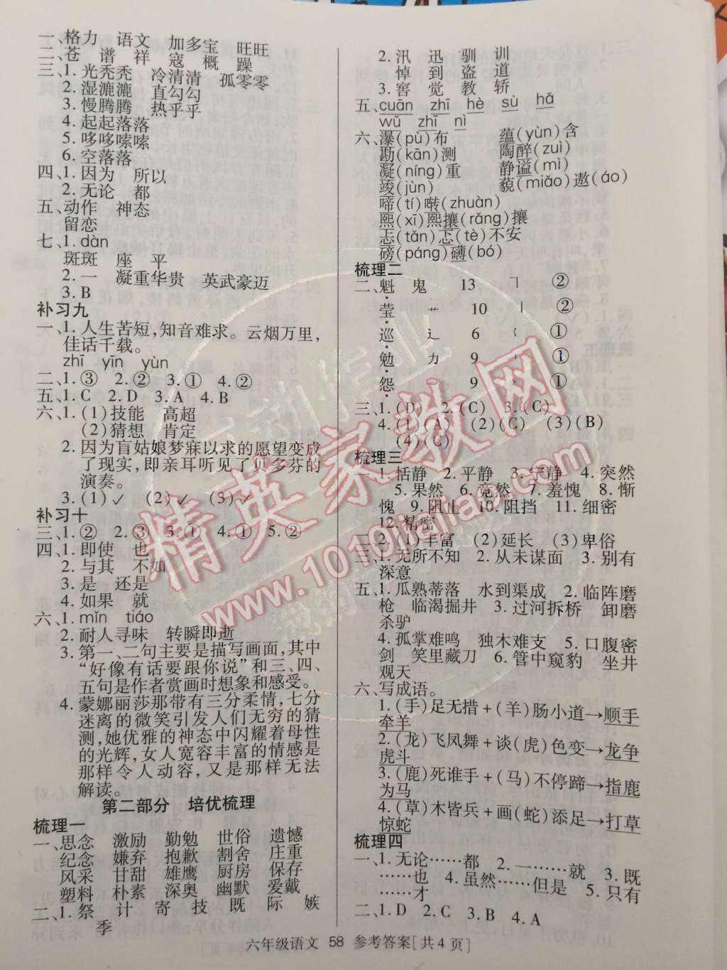 2015年高效假期总复习六年级语文人教版 参考答案第3页