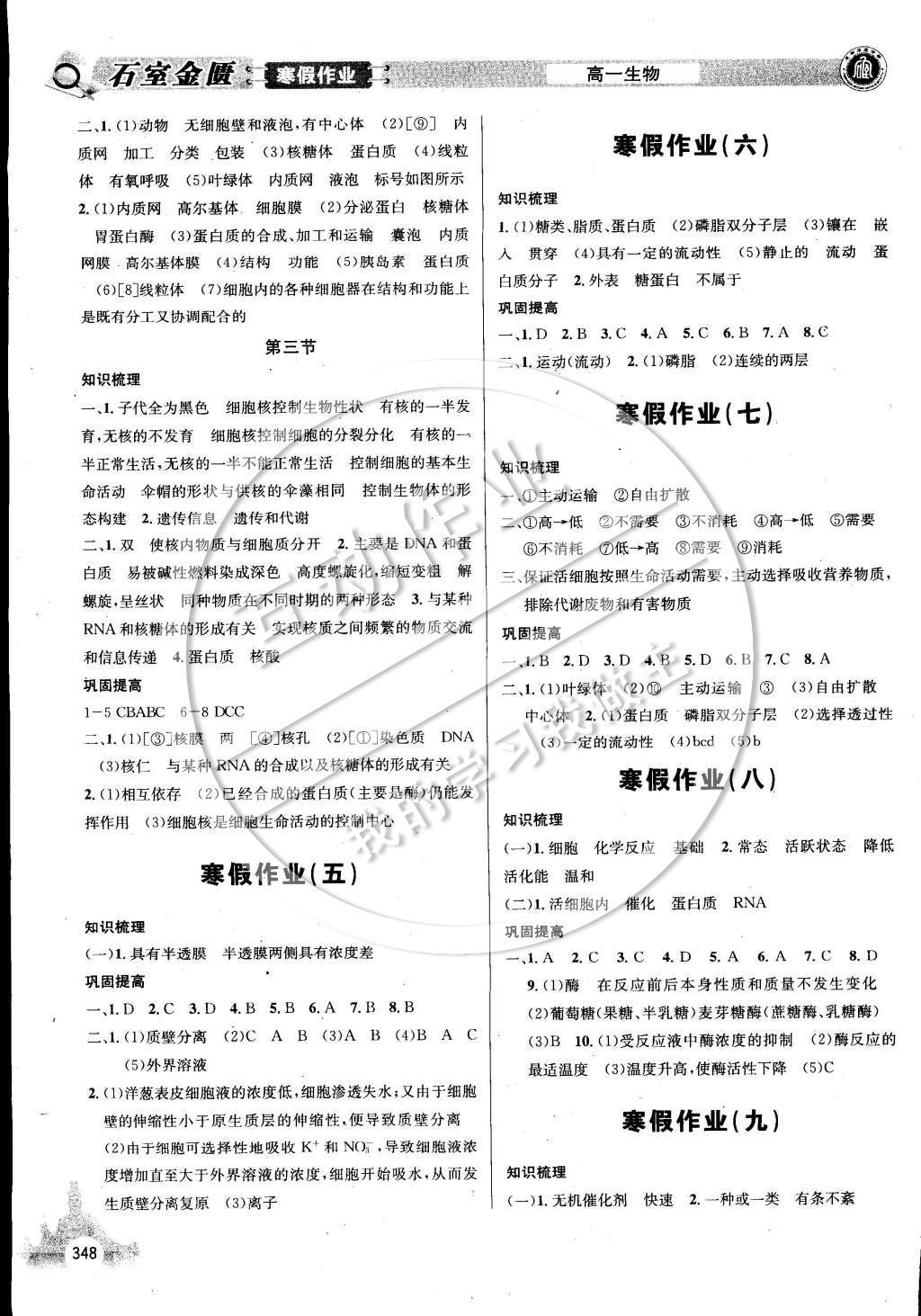 2015年石室金匱寒假作業(yè)高一合訂本 生物第44頁(yè)