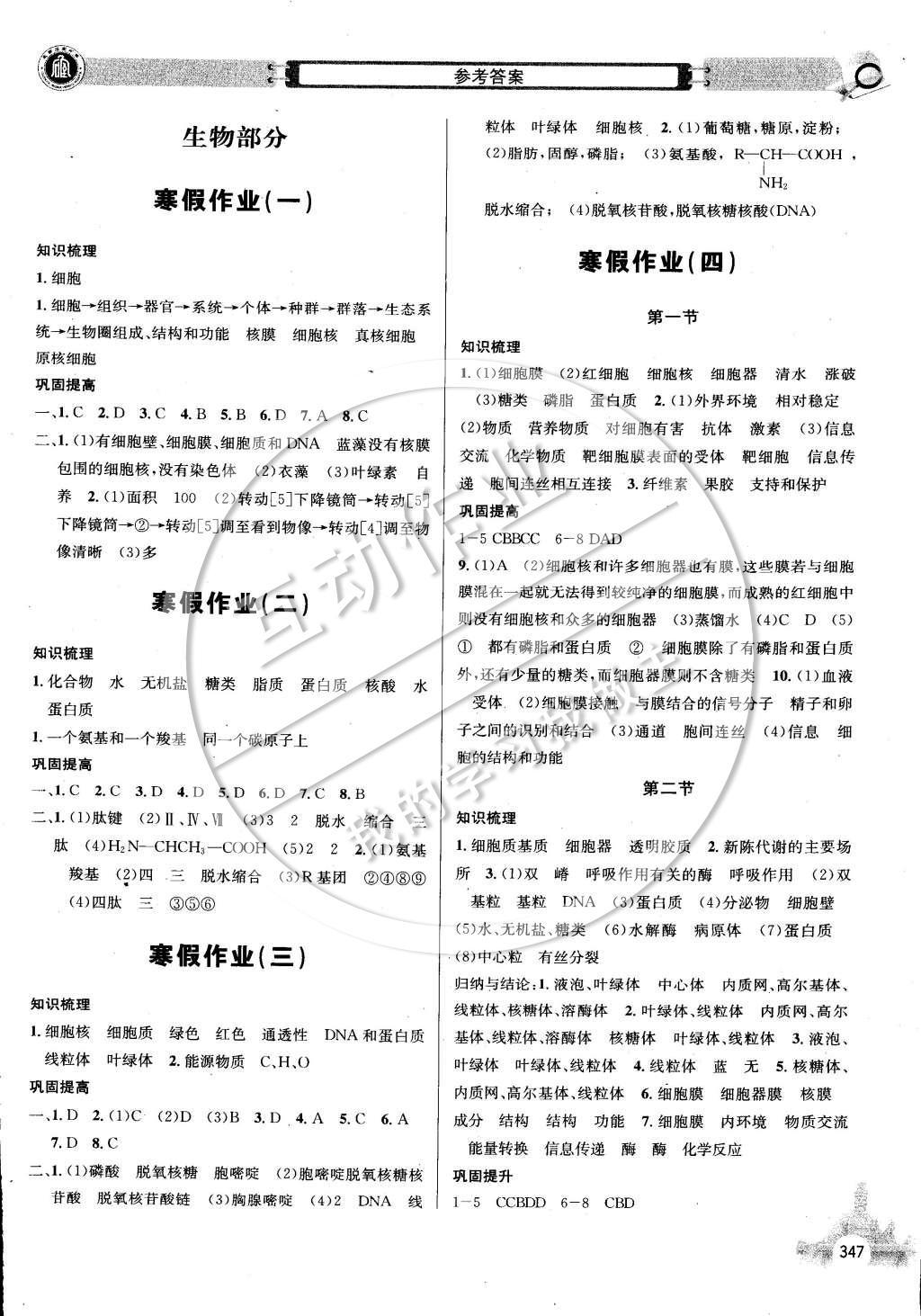 2015年石室金匱寒假作業(yè)高一合訂本 生物第43頁