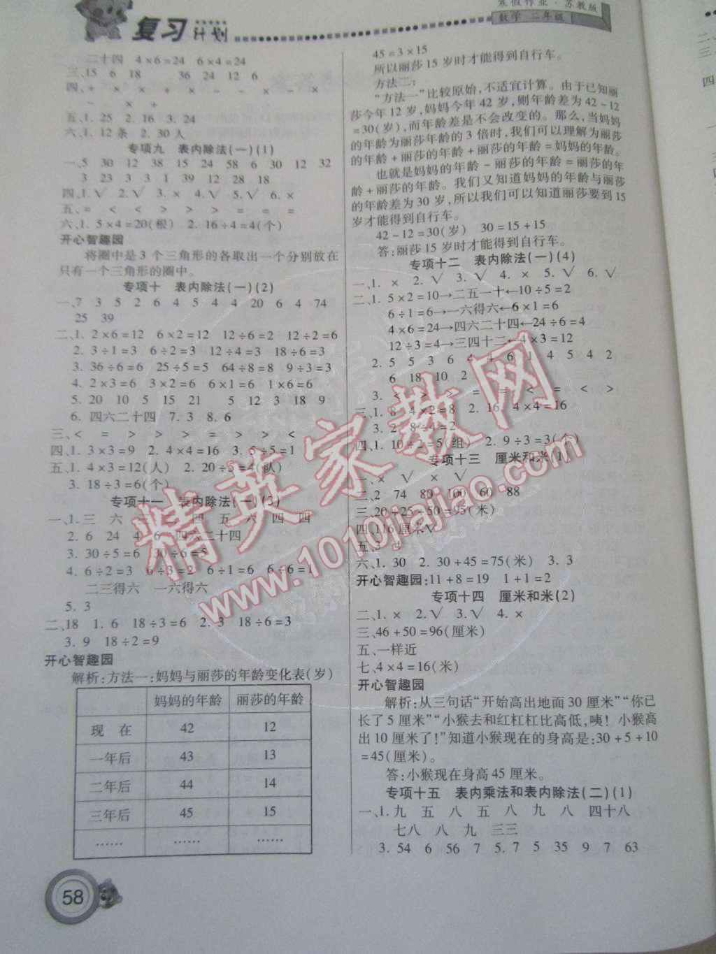 2015年寒假作業(yè)復(fù)習(xí)計劃100分期末寒假銜接二年級數(shù)學(xué)蘇教版 參考答案第31頁