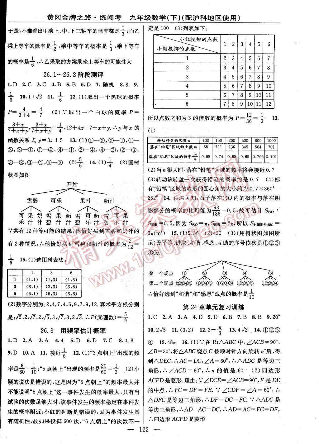 2015年黃岡金牌之路練闖考九年級(jí)數(shù)學(xué)下冊(cè)滬科版 第12頁