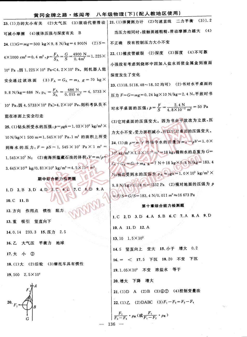 2015年黃岡金牌之路練闖考八年級(jí)物理下冊(cè)人教版 第14頁(yè)