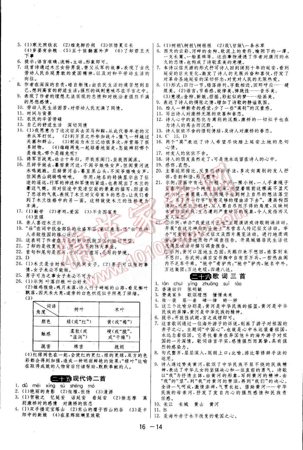 2015年1课3练单元达标测试七年级语文下册苏教版 第14页