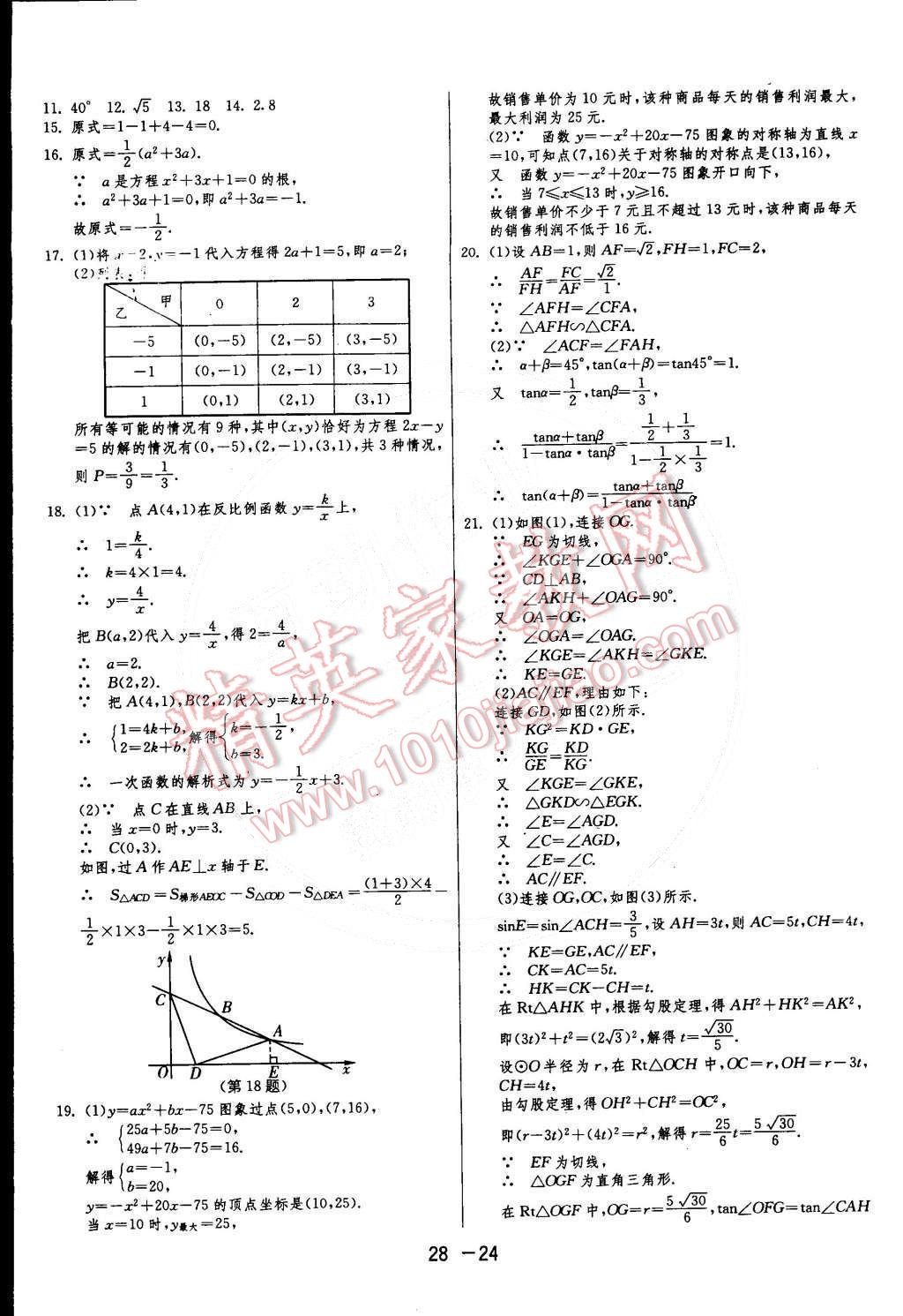 2015年1課3練單元達(dá)標(biāo)測(cè)試九年級(jí)數(shù)學(xué)下冊(cè)滬科版 第24頁(yè)