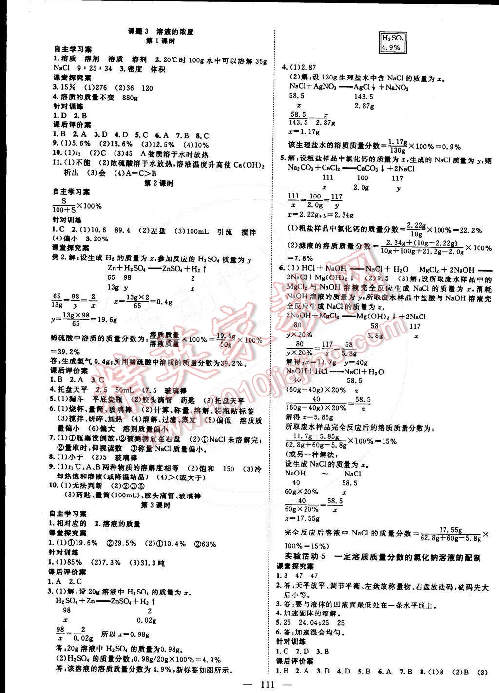 2016年名師課堂導學案九年級化學下冊 第3頁