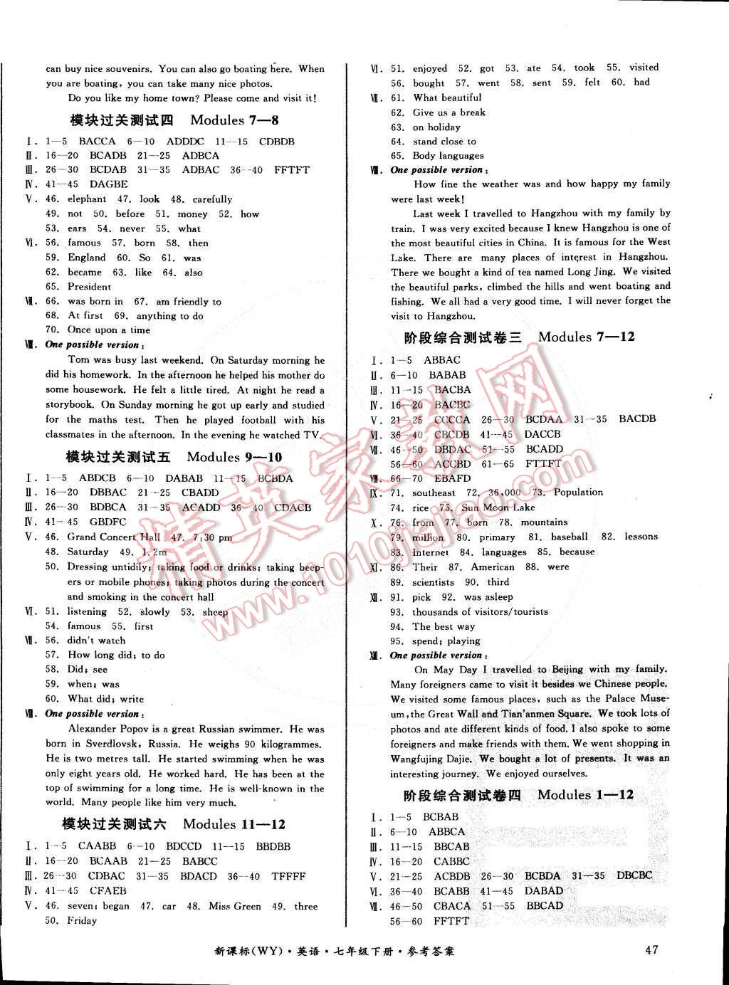 2015年同步活頁測試卷全品小復(fù)習(xí)七年級(jí)英語下冊(cè)外研版 第6頁