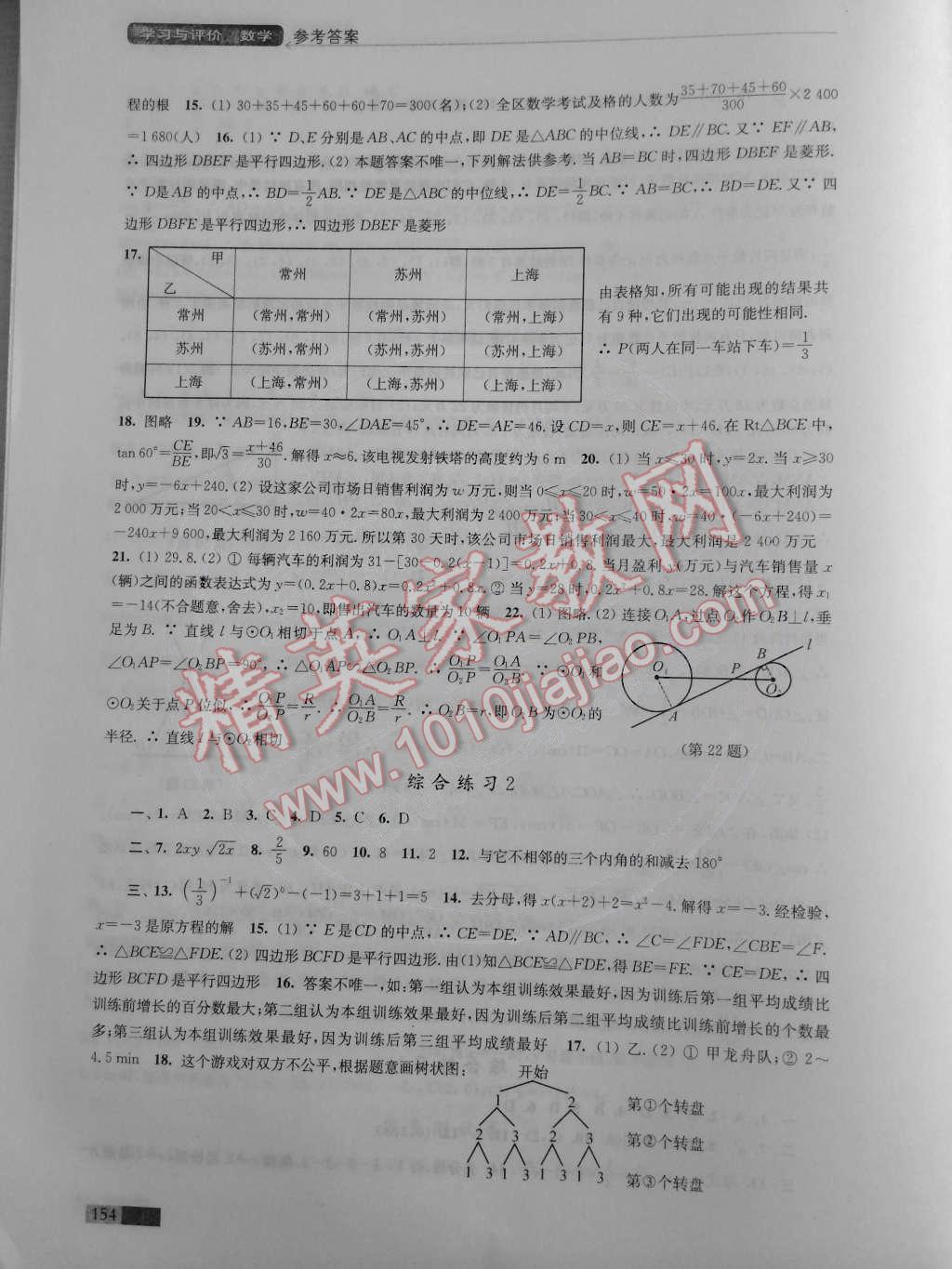 2015年學(xué)習(xí)與評(píng)價(jià)九年級(jí)數(shù)學(xué)下冊(cè)蘇科版江蘇鳳凰教育出版社 第18頁(yè)