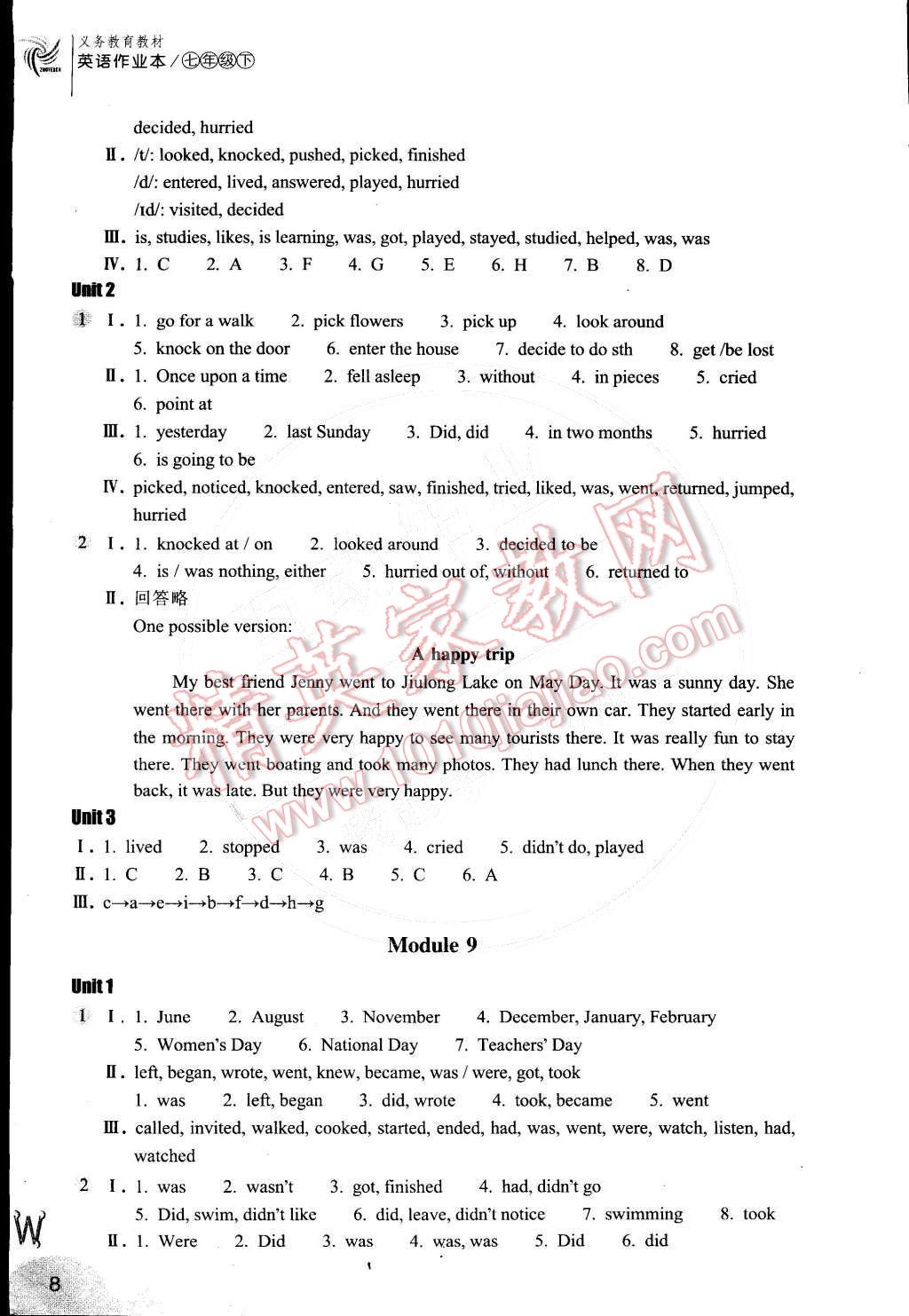 2015年作業(yè)本七年級(jí)英語(yǔ)下冊(cè)外研版浙江教育出版社 第8頁(yè)