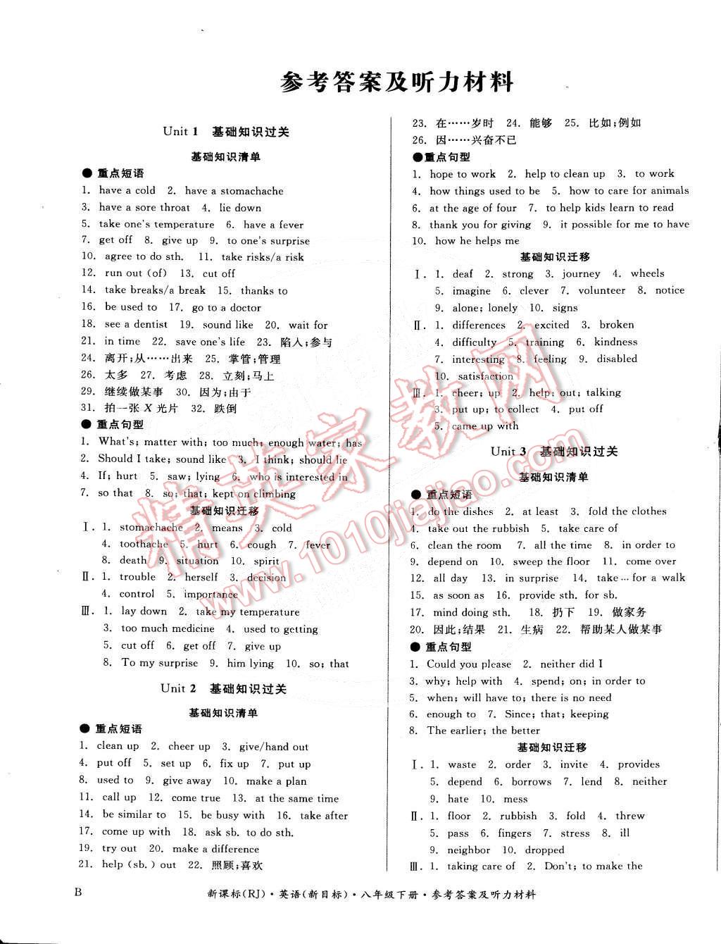 2015年全品小復(fù)習(xí)八年級英語下冊人教版B 第1頁