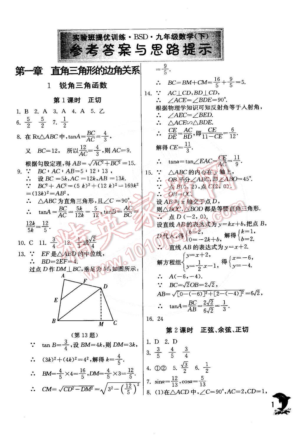 2015年實(shí)驗(yàn)班提優(yōu)訓(xùn)練九年級(jí)數(shù)學(xué)下冊(cè)北師大版 第1頁(yè)