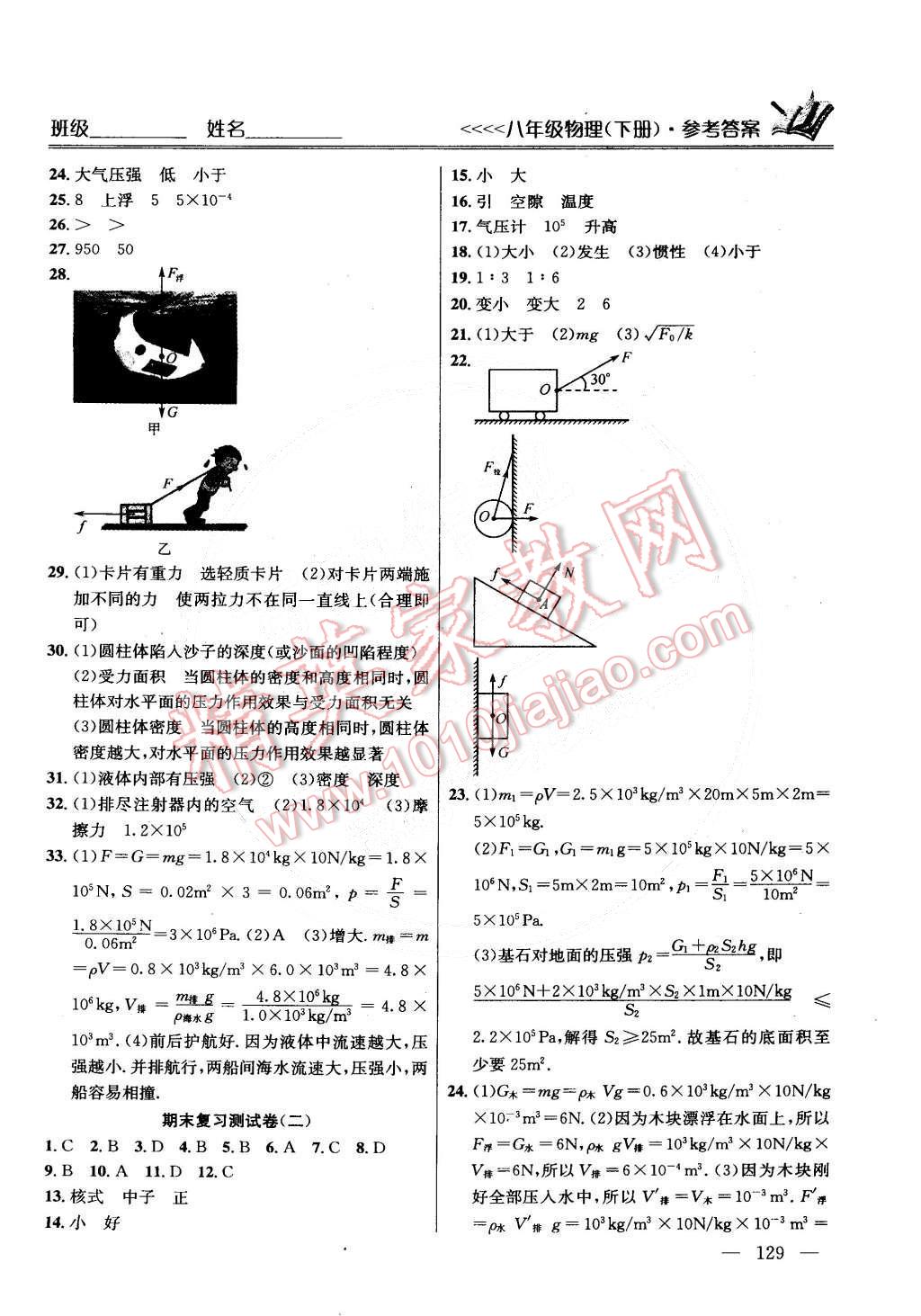 2015年提優(yōu)訓(xùn)練八年級物理下冊國標江蘇版 第9頁