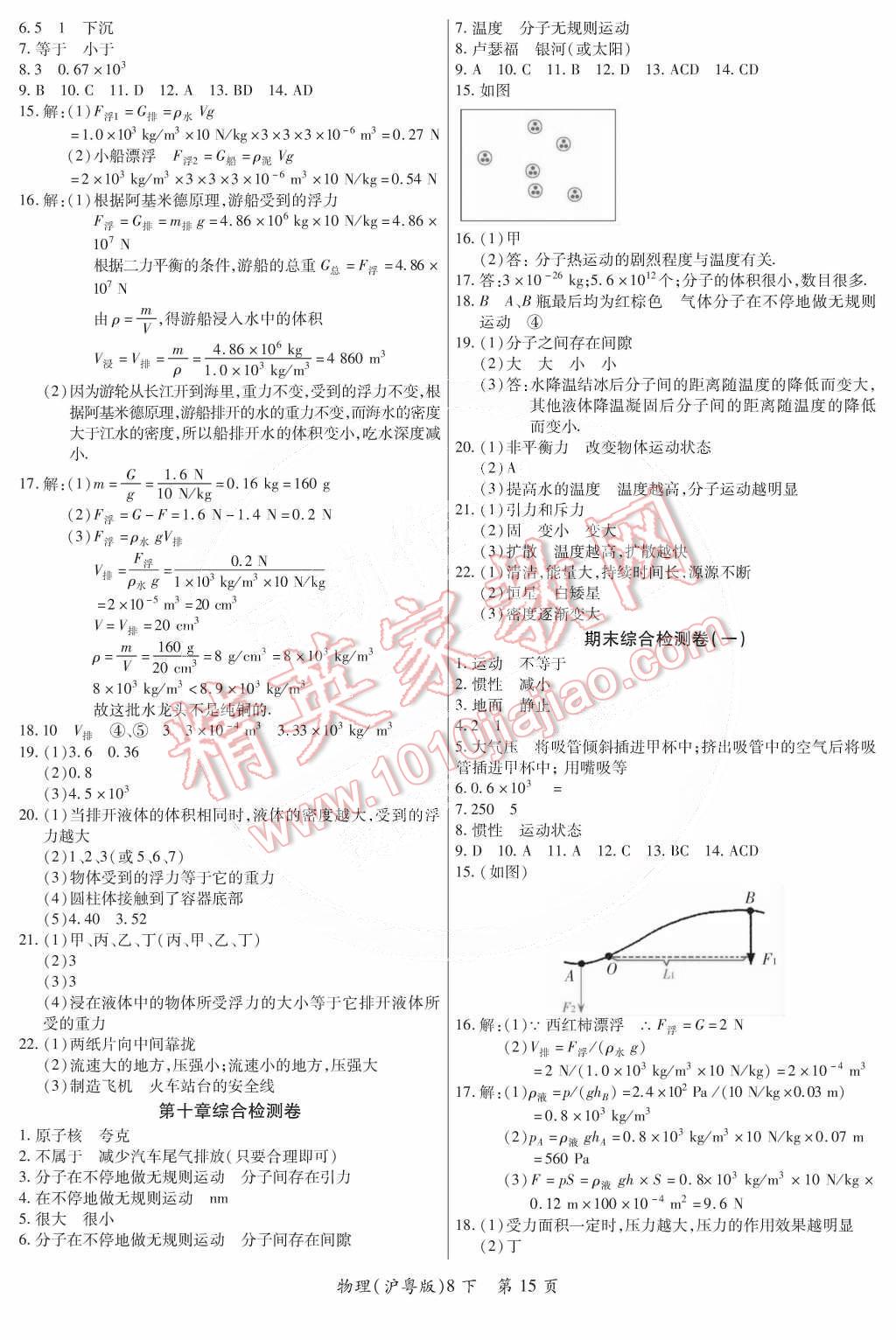 2015年一課一練創(chuàng)新練習(xí)八年級(jí)物理下冊(cè)滬粵版 第15頁(yè)