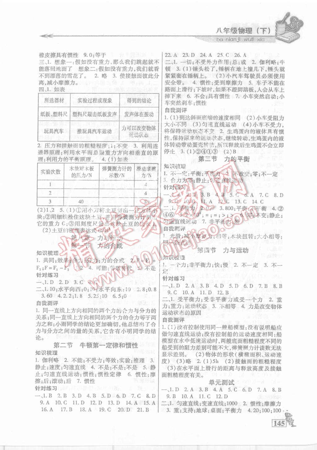 2015年名師點津課課練單元測八年級物理下冊教科版 第3頁