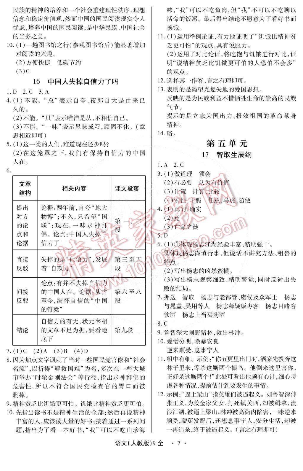 2014年一课一练创新练习九年级语文全一册人教版 第7页