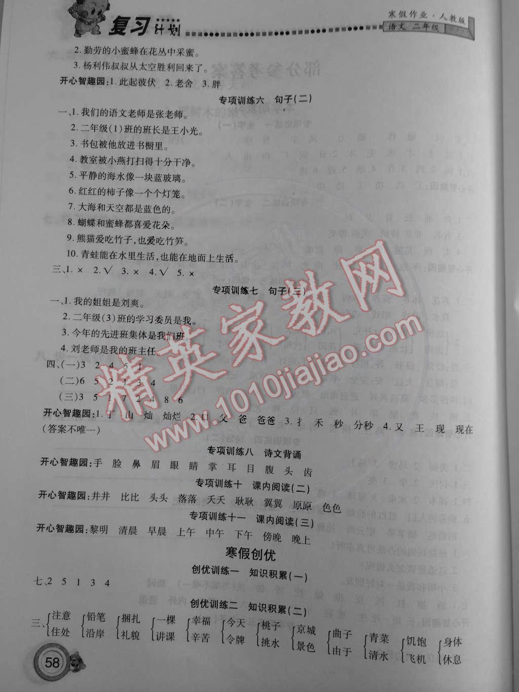 2015年寒假作業(yè)復(fù)習(xí)計(jì)劃100分二年級(jí)語文人教版 第2頁