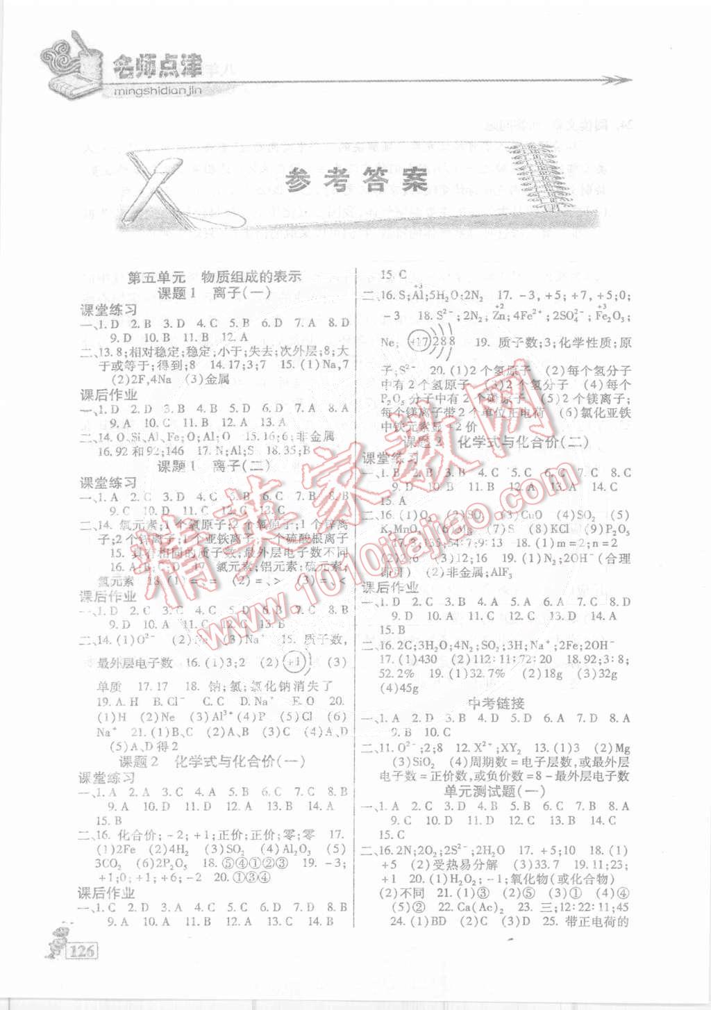 2015年名师点津课课练单元测八年级化学下册人教版 第1页