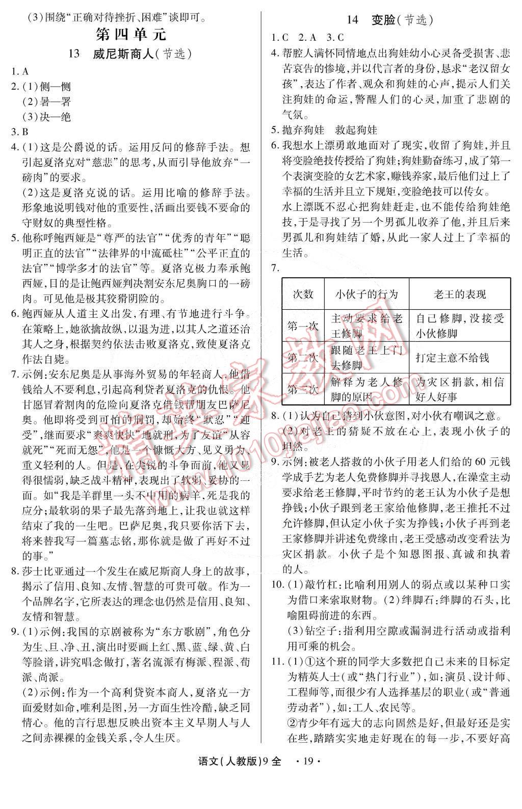 2014年一课一练创新练习九年级语文全一册人教版 第19页