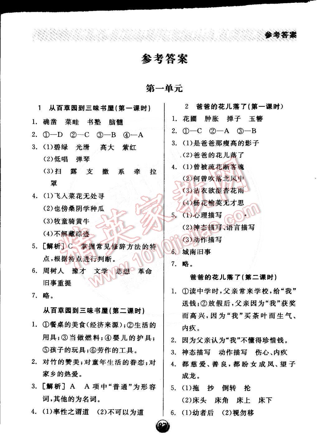 2015年全品基礎(chǔ)小練習(xí)七年級(jí)語(yǔ)文下冊(cè)人教版 第1頁(yè)