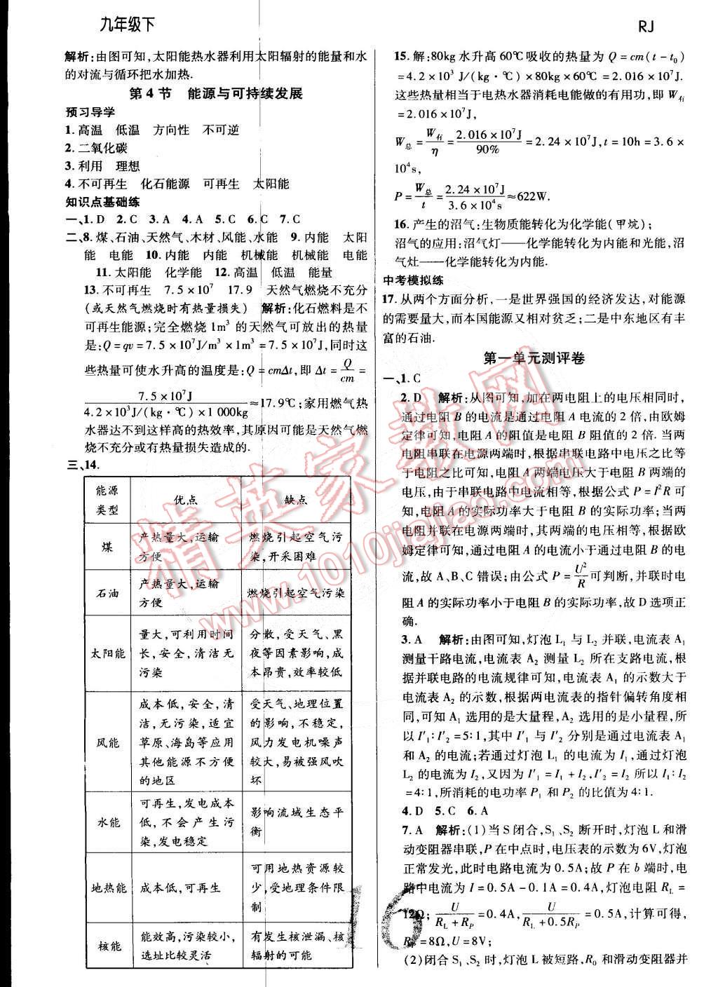 2015年一线调研学业测评九年级物理下册人教版 第16页