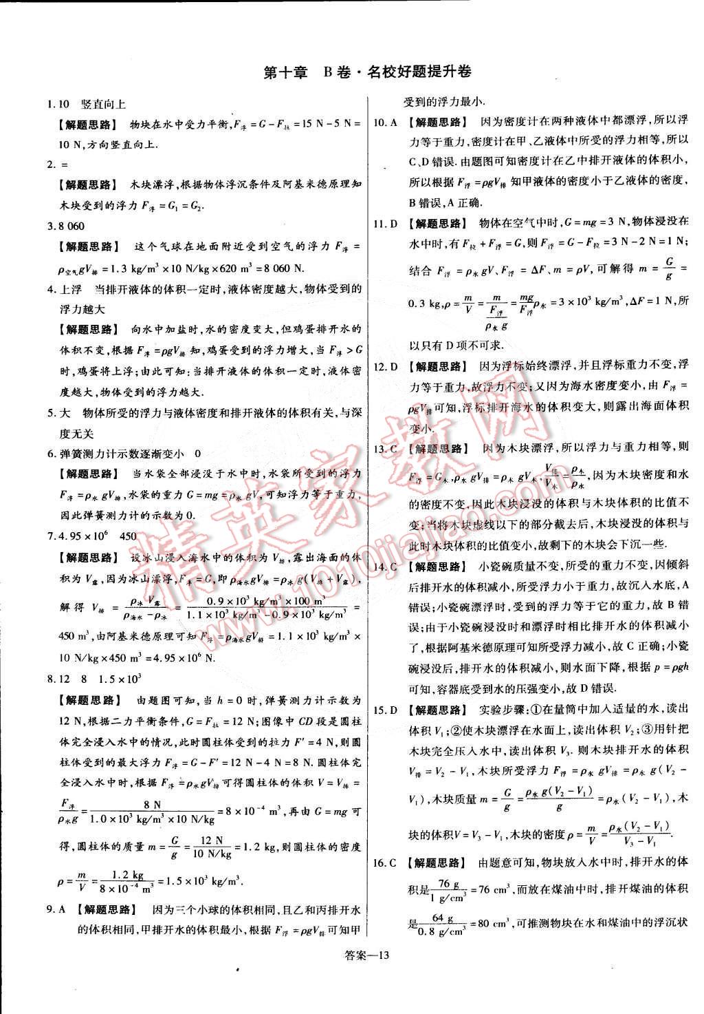 2015年金考卷活页题选名师名题单元双测卷八年级物理下册人教版 第13页