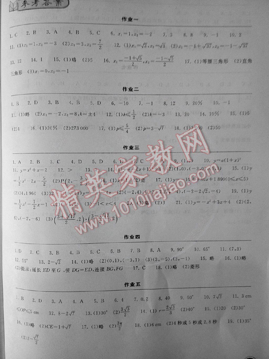 2015年長(zhǎng)江作業(yè)本寒假作業(yè)九年級(jí)數(shù)學(xué) 第1頁(yè)