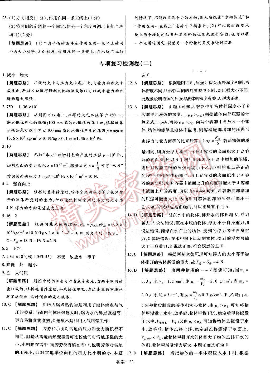 2015年金考卷活页题选名师名题单元双测卷八年级物理下册人教版 第22页