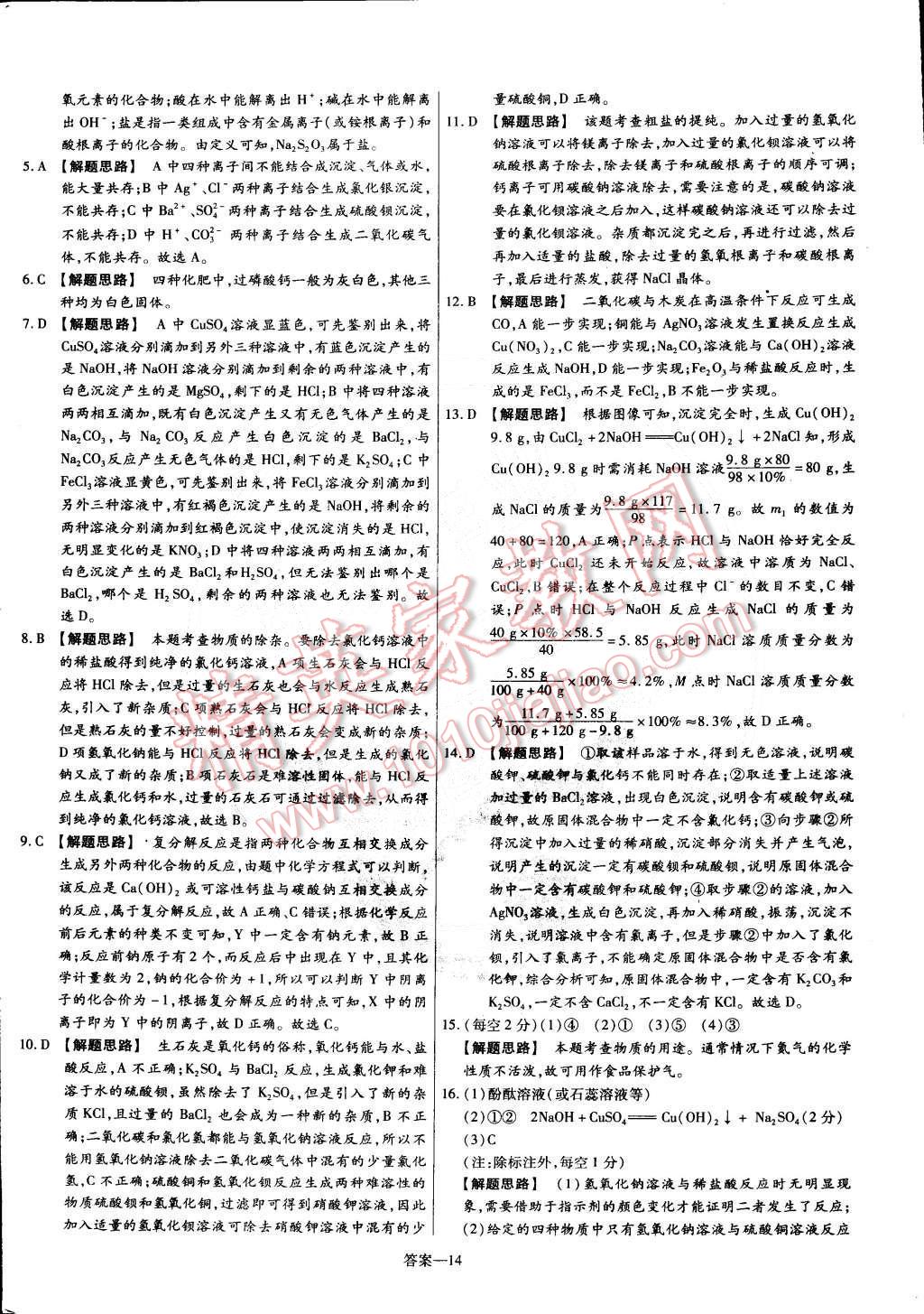 2015年金考卷活页题选九年级化学下册人教版 第14页