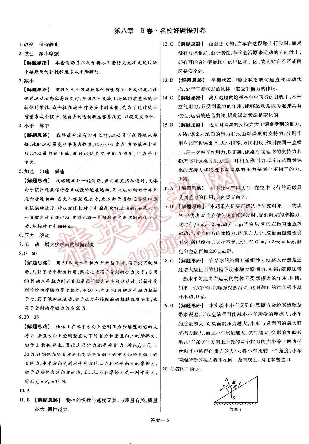 2015年金考卷活页题选名师名题单元双测卷八年级物理下册人教版 第5页