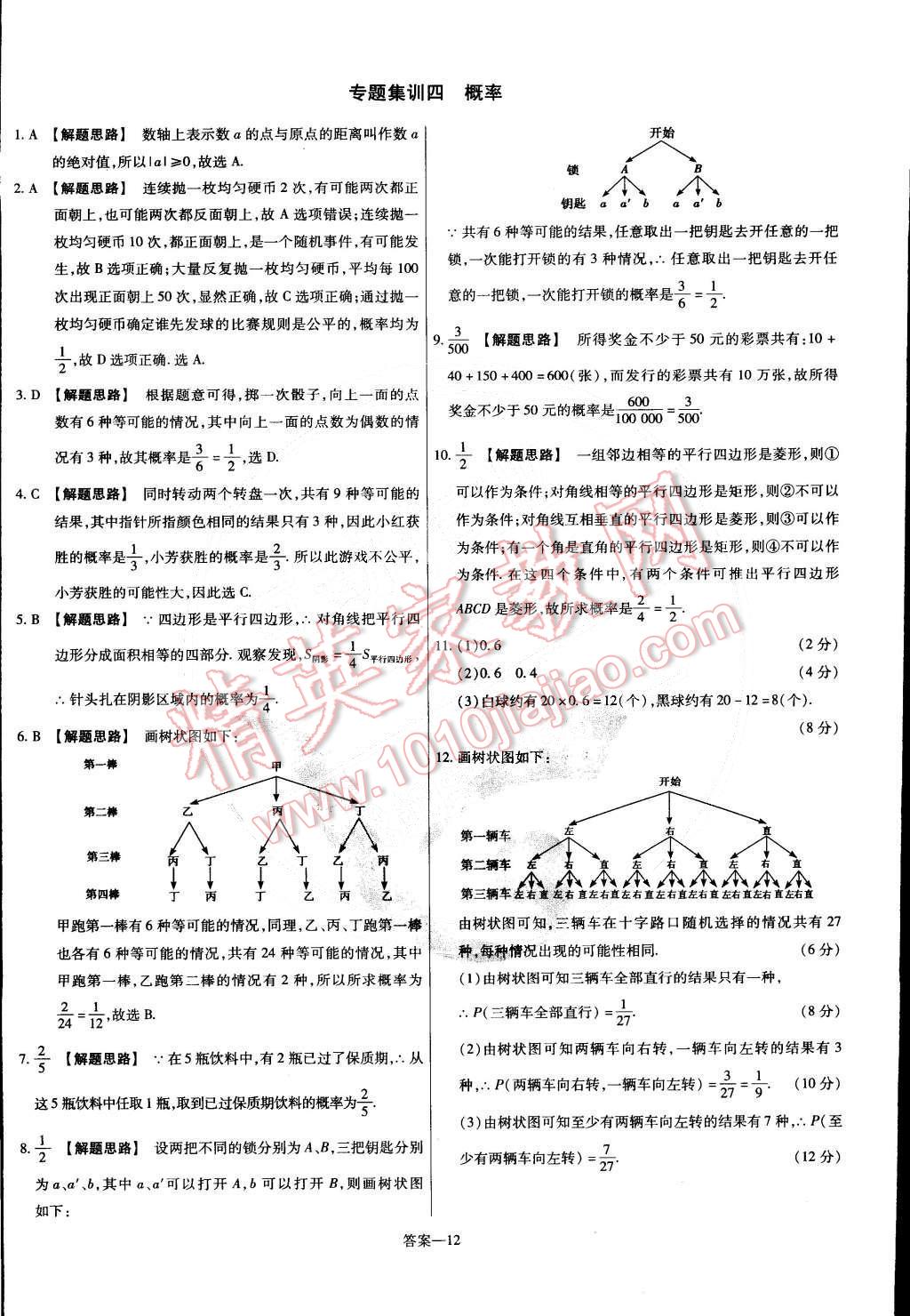 2015年金考卷活頁(yè)題選九年級(jí)數(shù)學(xué)下冊(cè)滬科版 第12頁(yè)