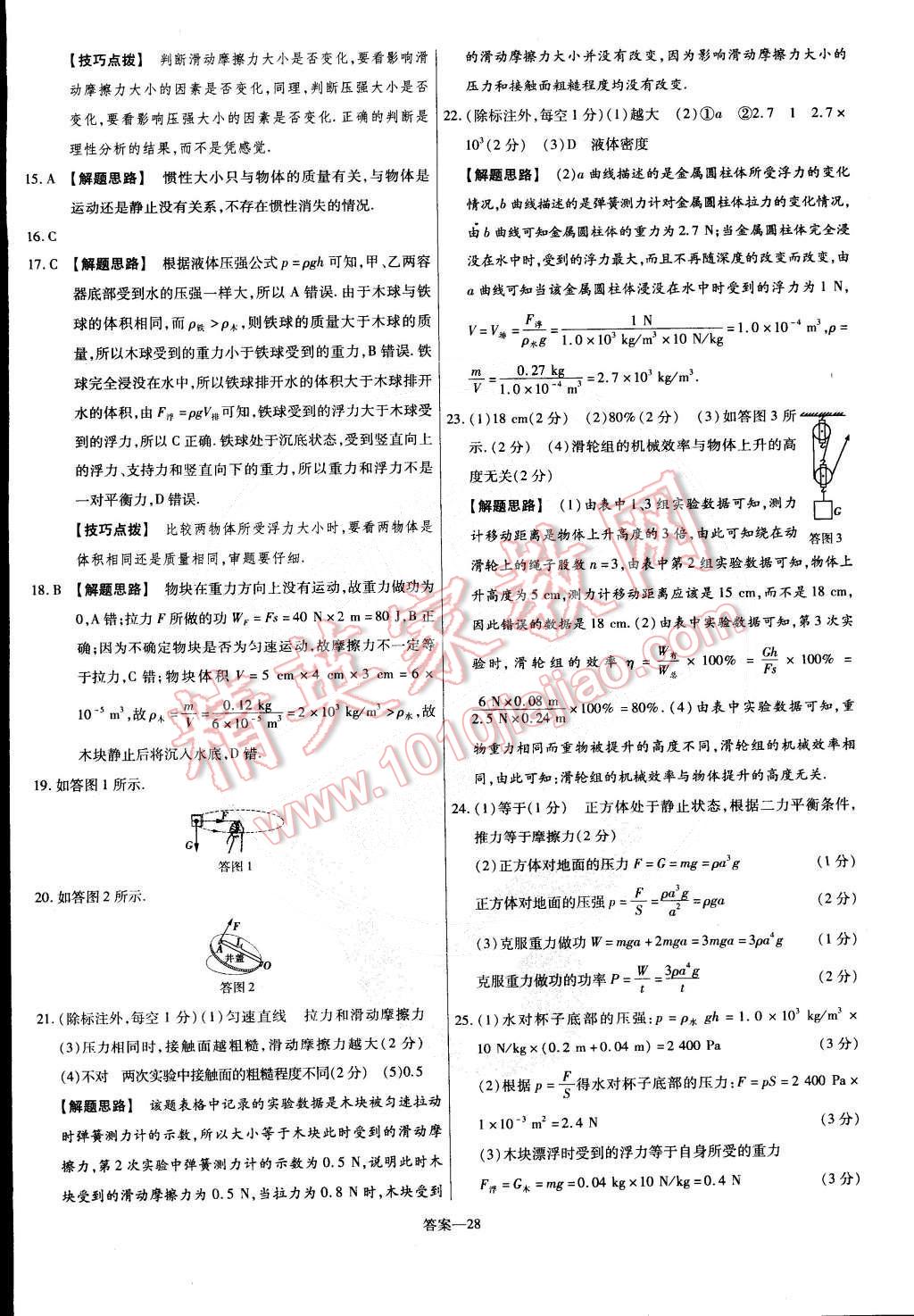 2015年金考卷活页题选名师名题单元双测卷八年级物理下册人教版 第28页