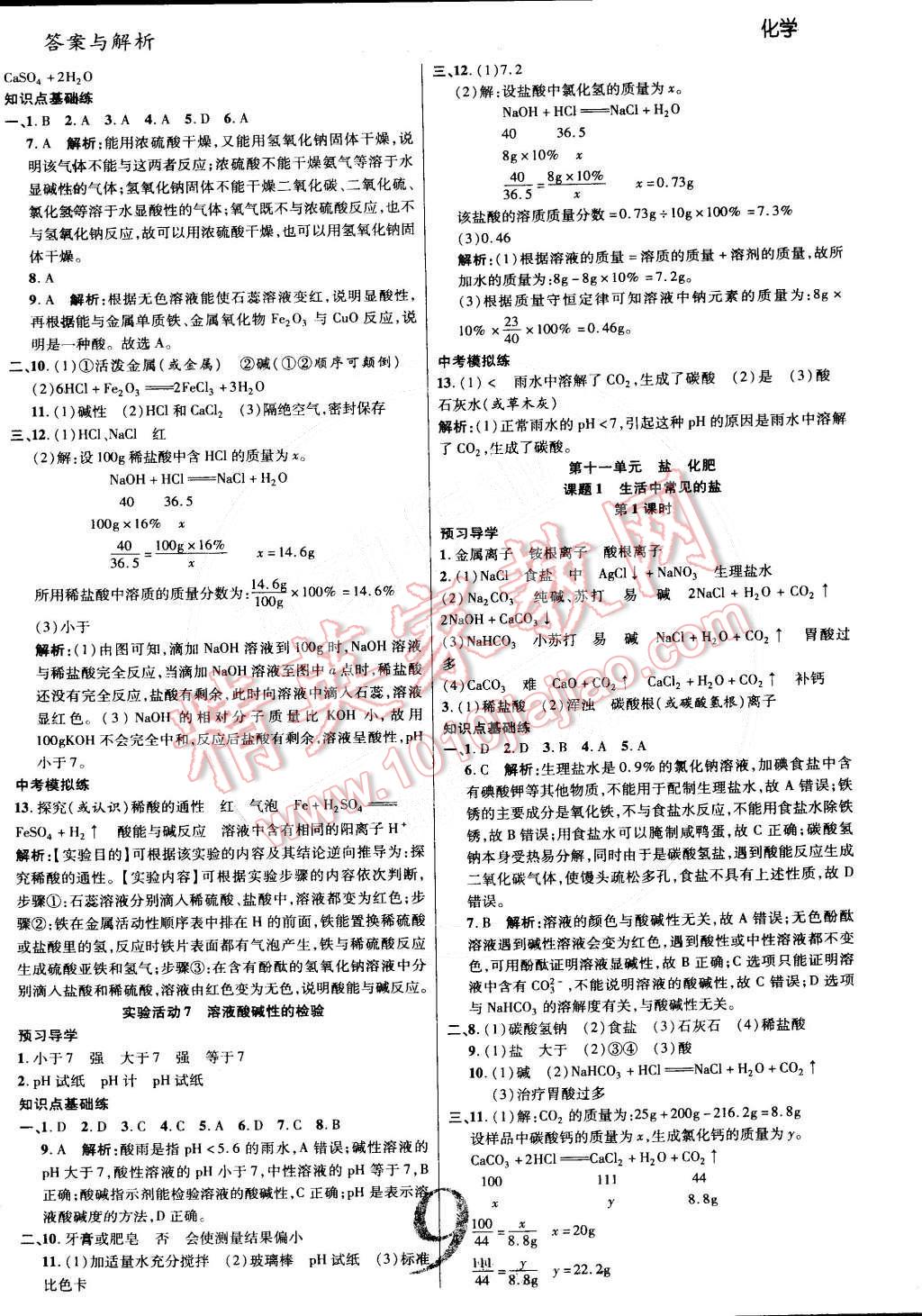 2015年一線調(diào)研學業(yè)測評九年級化學下冊人教版 第9頁