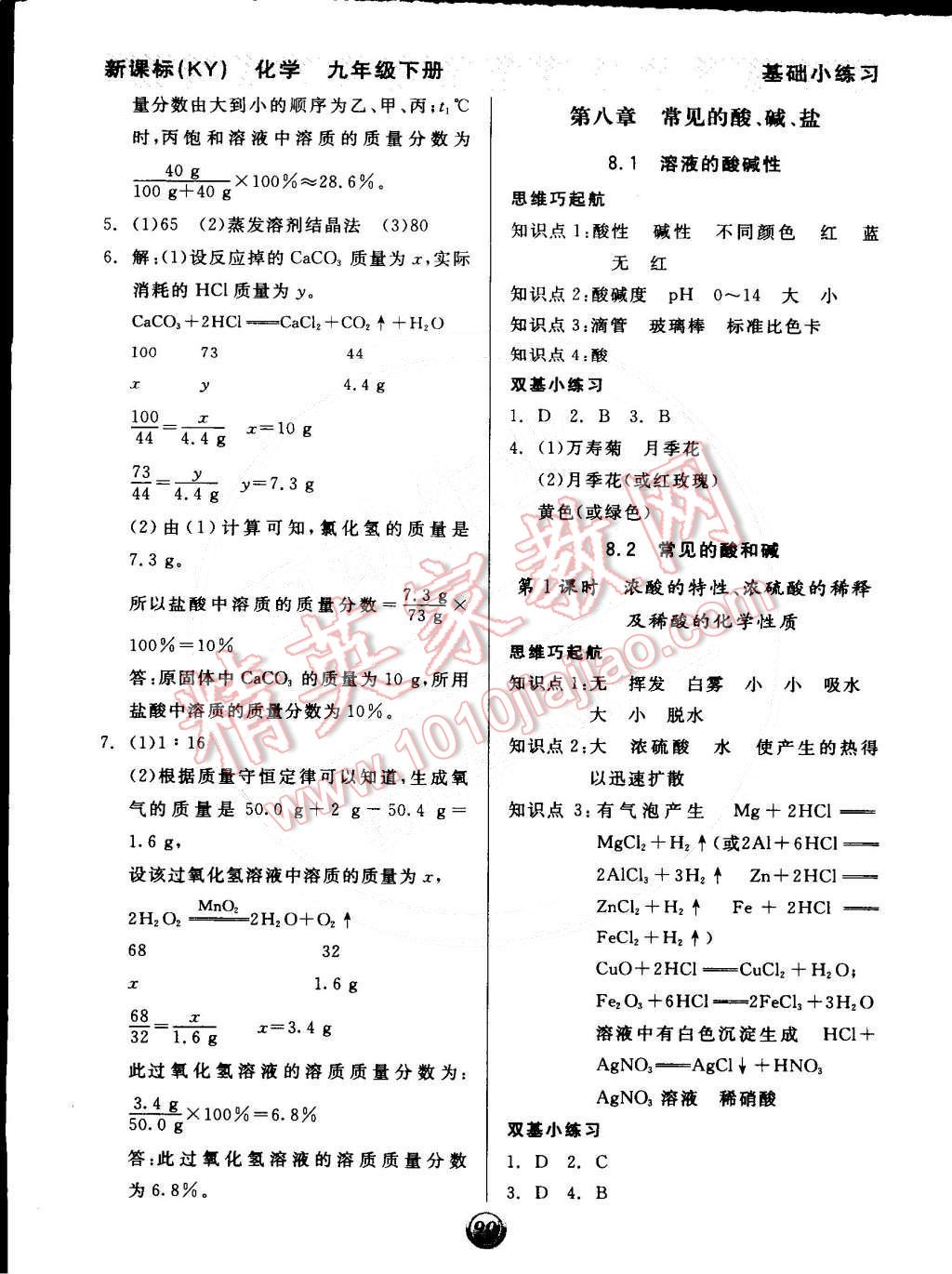 2015年全品基础小练习九年级化学下册科粤版 第5页