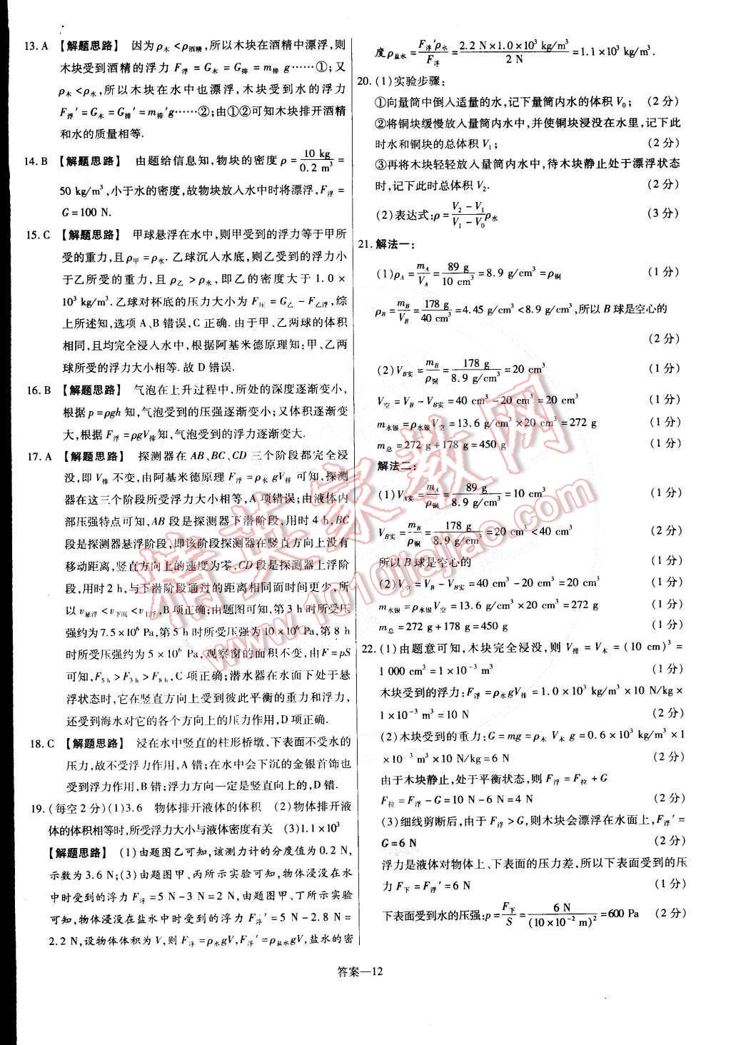 2015年金考卷活页题选名师名题单元双测卷八年级物理下册人教版 第12页