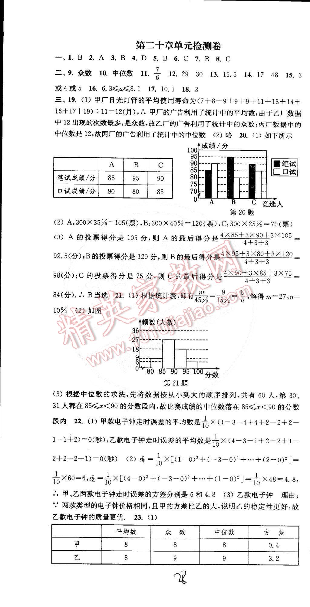 2015年通城学典活页检测八年级数学下册人教版 第28页